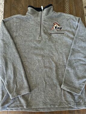 Vintage Warner Brothers Taz Gray Quarter-Zip Fleece Pullover - Men's L